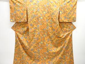 アンティーク　花更紗模様上代紬着物